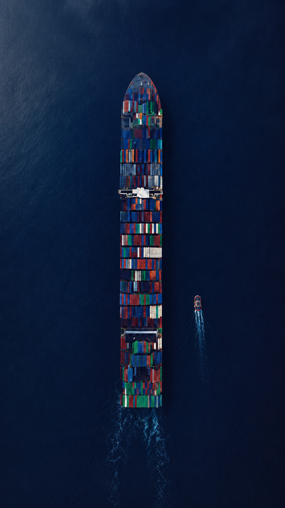 Container ship from above representing global supply chain risk