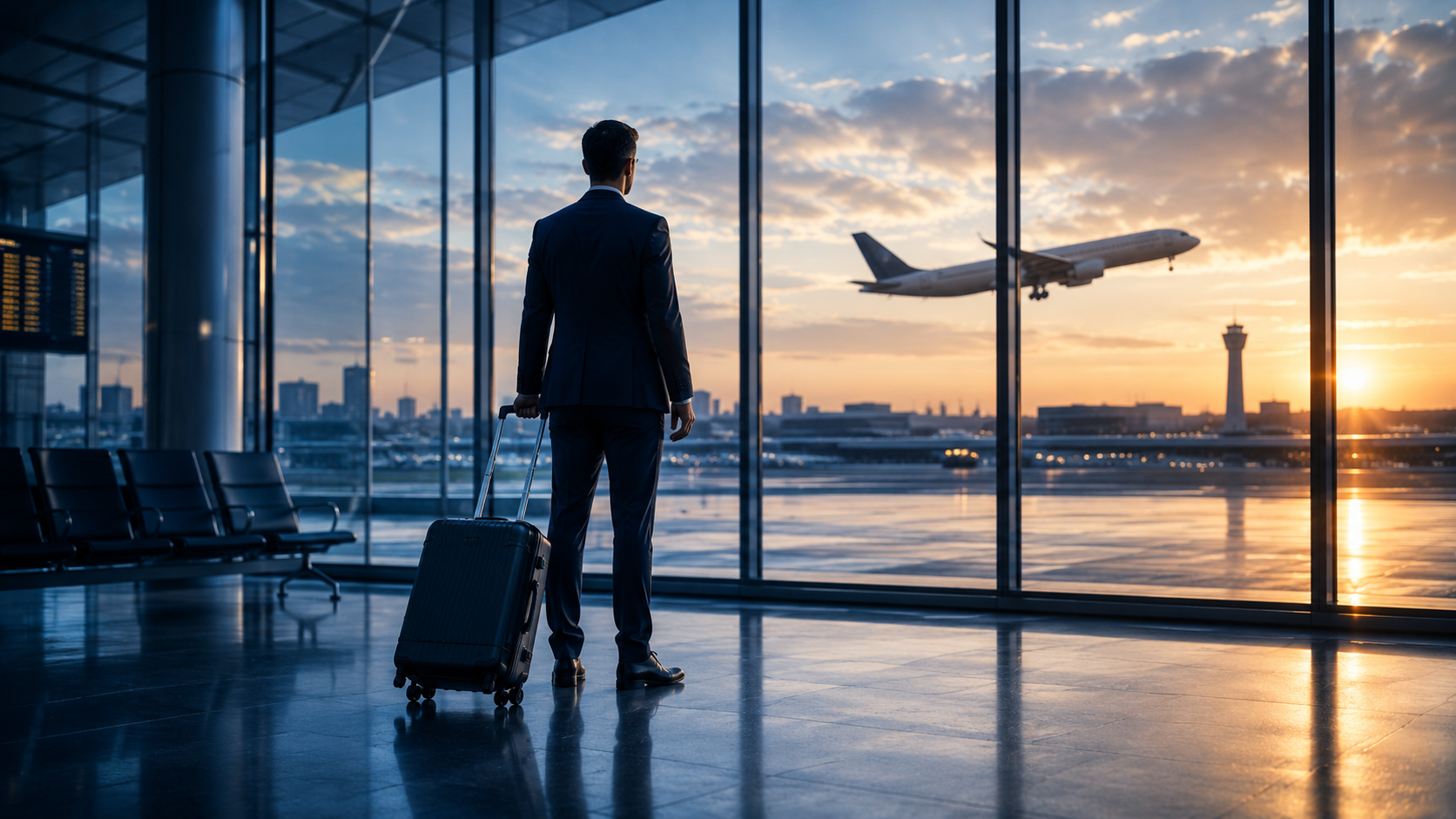 Business traveller at an airport terminal
