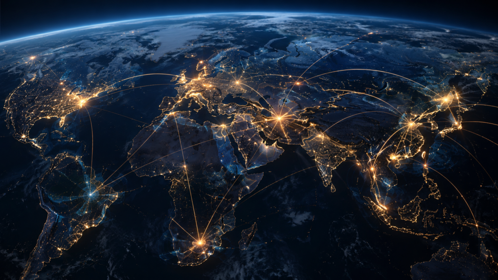Night map showing interconnected regions
